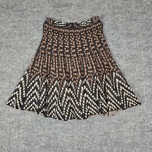 BCBG Max Azria Silk Blend Skirt Womens XS Brown Black Pattern Fit Flare Flowy